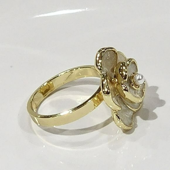 Vintage Style‎ 14K Gold Plated Canellia Flower Cuff Pinkie Ring - Picture 11 of 12